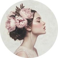 METALLBILD WOMAN WITH PEONY FLOWERS - Weiss/Hellrosa, Basics, Metall (40/0,3cm)