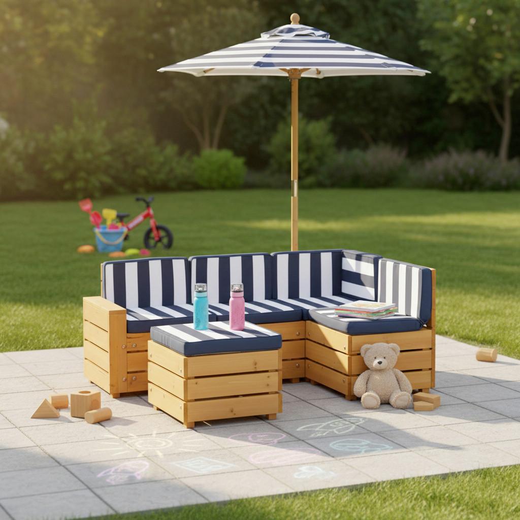 Kindergartenset Daisy Blau/ Weiß Tanne/Textil - Blau/Weiß, MODERN, Holz/Textil (116/47,5/73,5cm) - Bessagi Kids