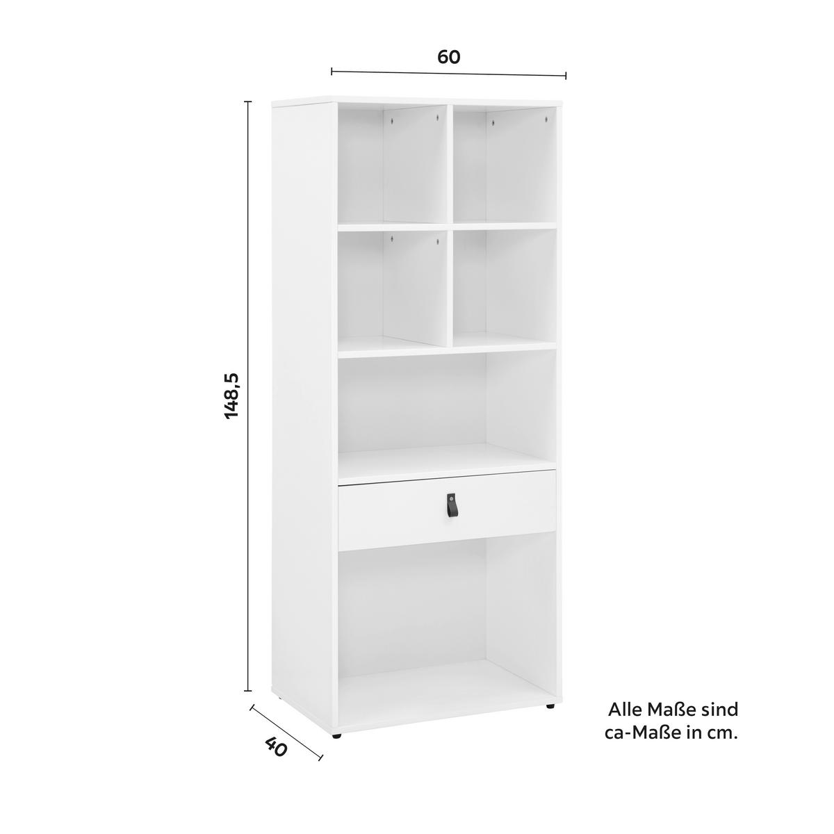 REGAL in weiß "Mick" - Weiss/Schwarz, Modern, Kunststoff/Textil (60/148,5/40cm) - Bessagi Home