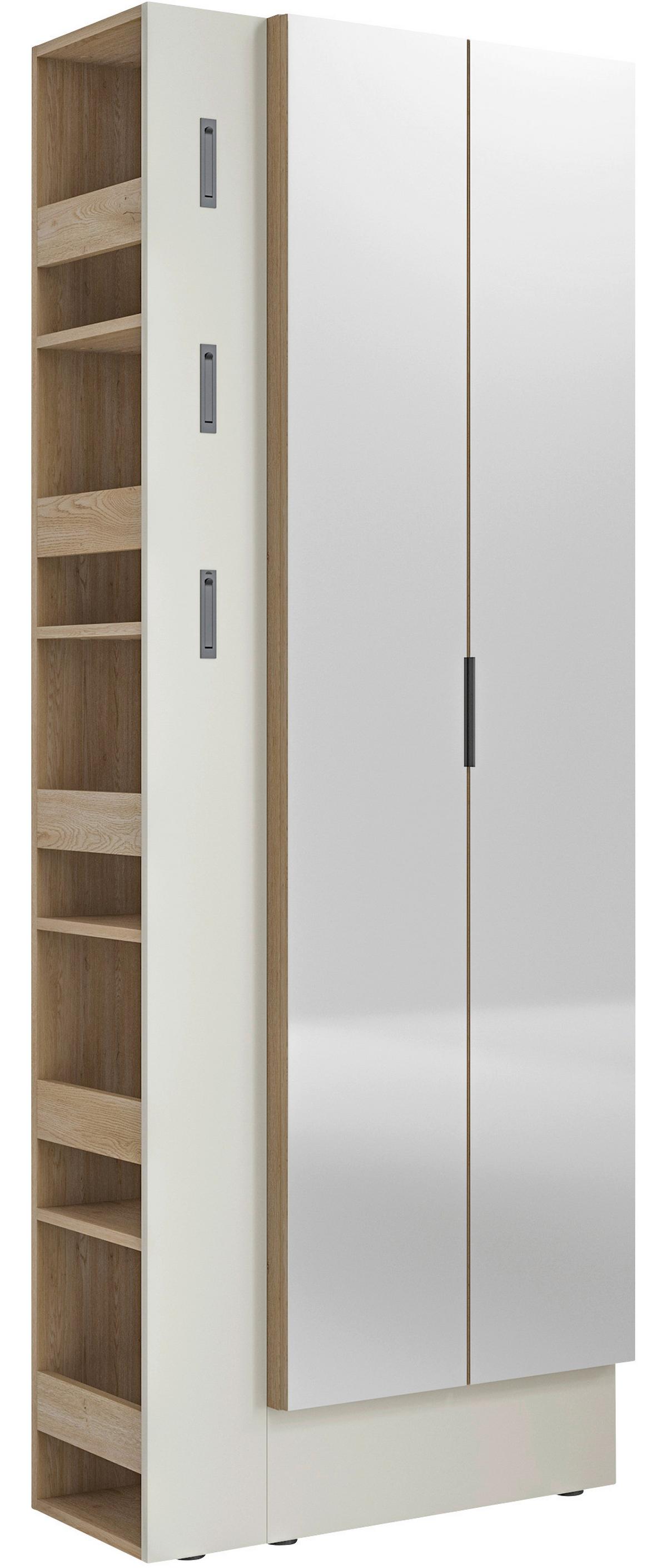 Dulap pentru hol SARINA - cașmir/culoare lemn stejar, Trend, sticlă/material pe bază de lemn (76/201,5/37cm) - Modern Living