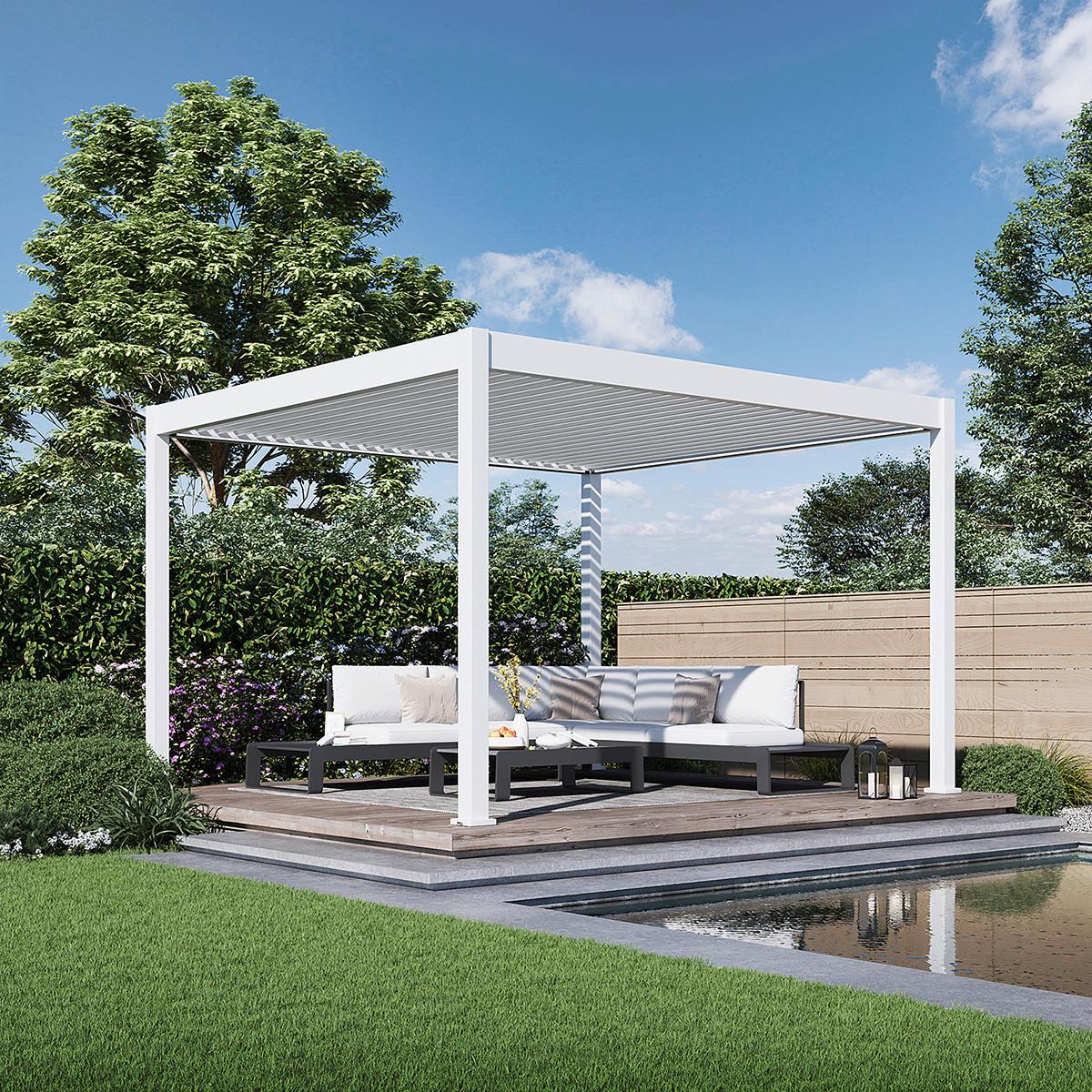 Pergola Deluxe ca. 360x400 cm Weiß Netzbetrieb inkl. LED - Weiß, Basics, Metall (360/255/400cm) - Gardenson
