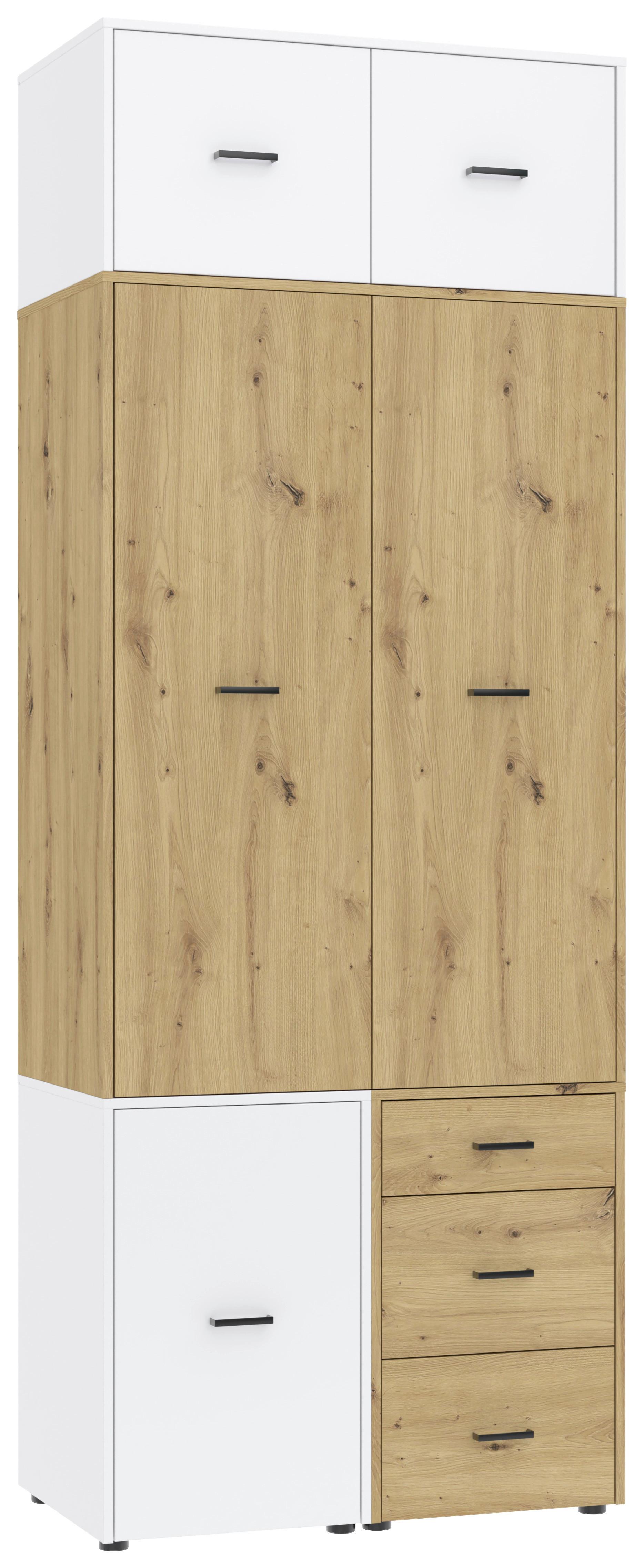 Kleiderschrank Kivo Eiche Artisan/Weiß - Schwarz/Weiß, Basics, Holzwerkstoff/Kunststoff (90/239,40/52,1cm) - Based