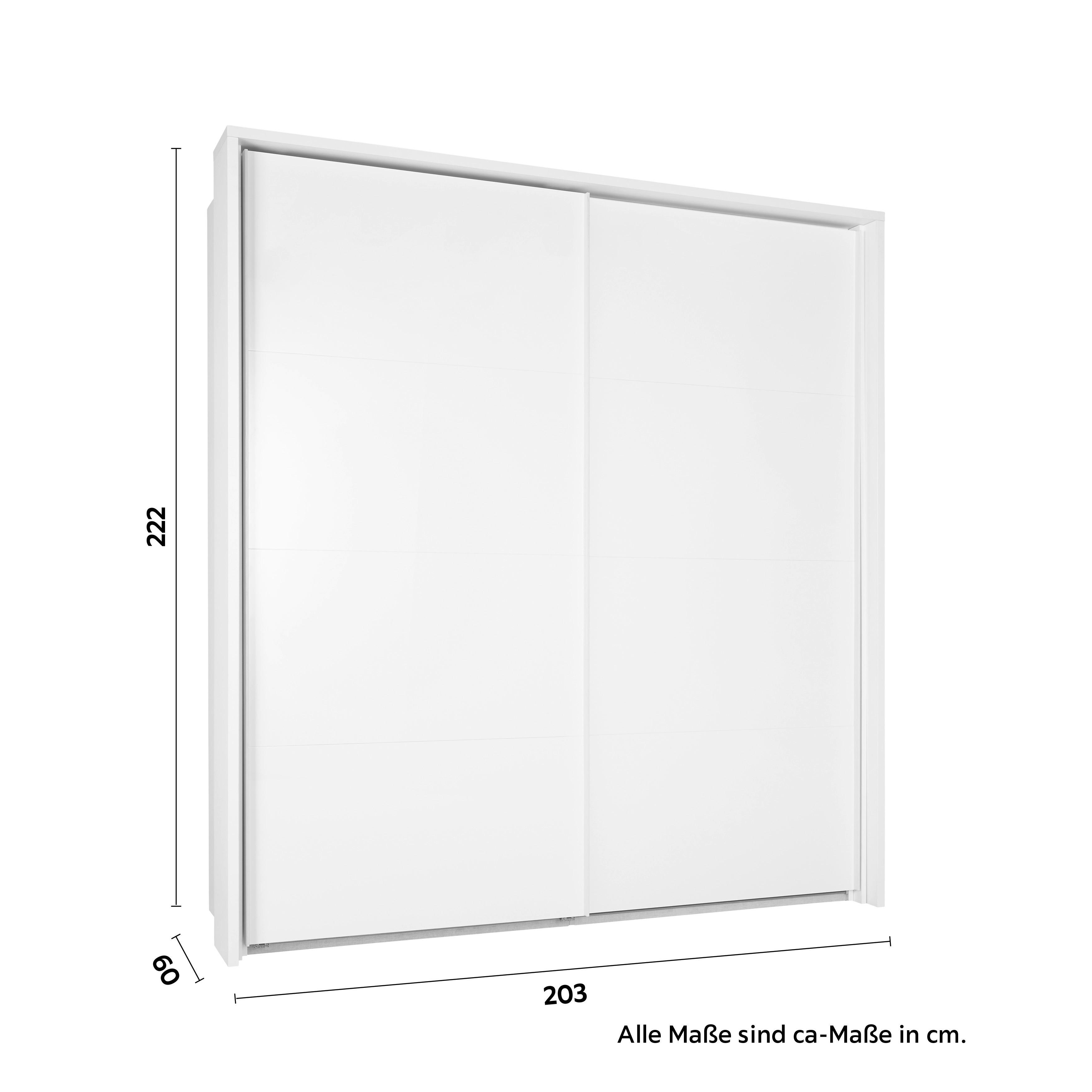 GARDEROB MED SKJUTDÖRRAR LAGO - vit, Modern, metall/trämaterial (203/222/60cm) - Mömax