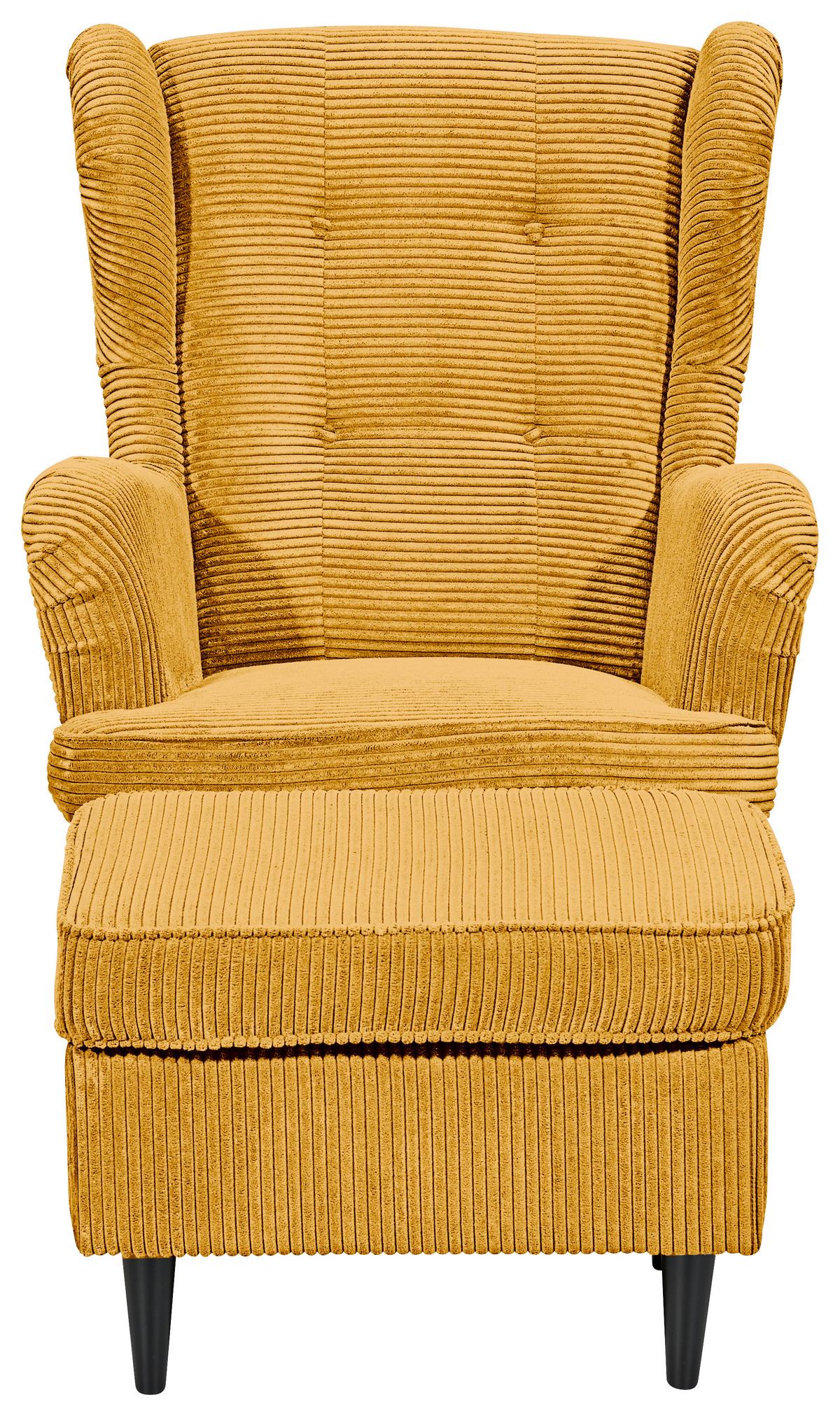 FOTEL USZAK OSKAR - czarny/żółty, Basics, tkanina/drewno (78/102/98cm) - Carryhome