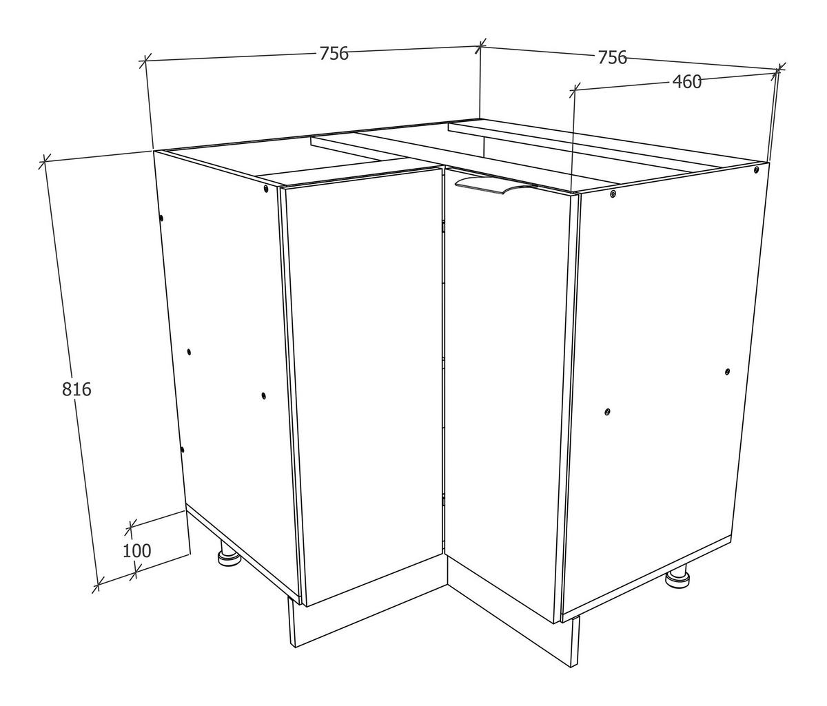 ECKUNTERSCHRANK FASOLA - Weiss/Anthrazit, Trend, Holzwerkstoff/Kunststoff (76/93/76cm) - MID.YOU