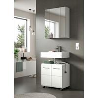 Badezimmer Ice Weiß/Weiß Hochglanz 2-teilig - Weiß Hochglanz/Silberfarben, Trend, Glas/Holzwerkstoff (60cm) - MID.YOU