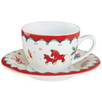 Kaffeetasse mit Untertasse XMAS mit Weihnachtsmotiv - Weiss/Rot, Konventionell, Keramik - Mömax