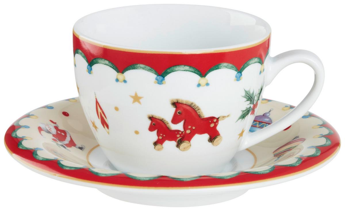 Kaffeetasse mit Untertasse XMAS mit Weihnachtsmotiv - Weiss/Rot, Konventionell, Keramik - Mömax