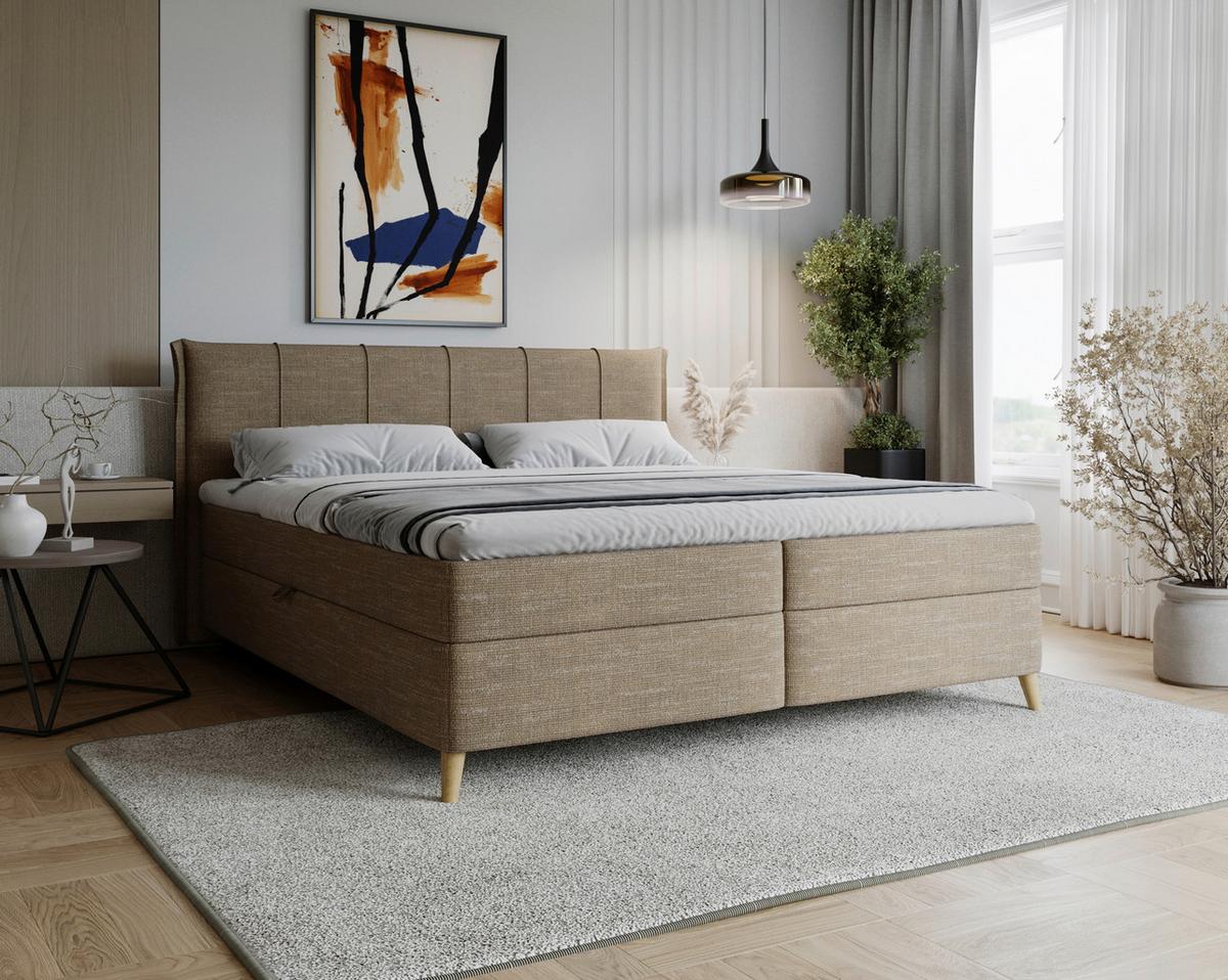 Boxbett Veloria Braun ca. 180x200cm - Beige/Schwarz, KONVENTIONELL, Textil/Metall (180/200cm) - Based