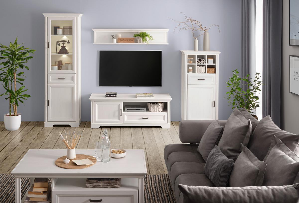 Vitrine in Weiss - Pinienfarben, Romantik / Landhaus, Holzwerkstoff/Metall (66/204/42cm) - Zandiara