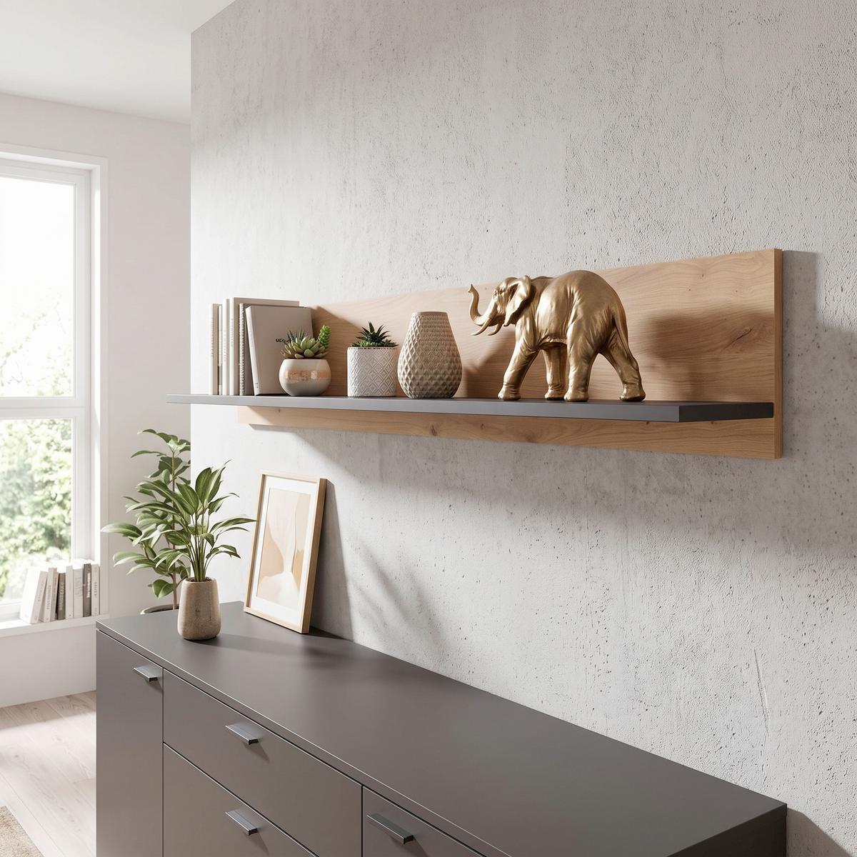 Zidna Polica Tonale - siva/boje hrasta, Moderno, drvni materijal (147/19/21,6cm) - Modern Living