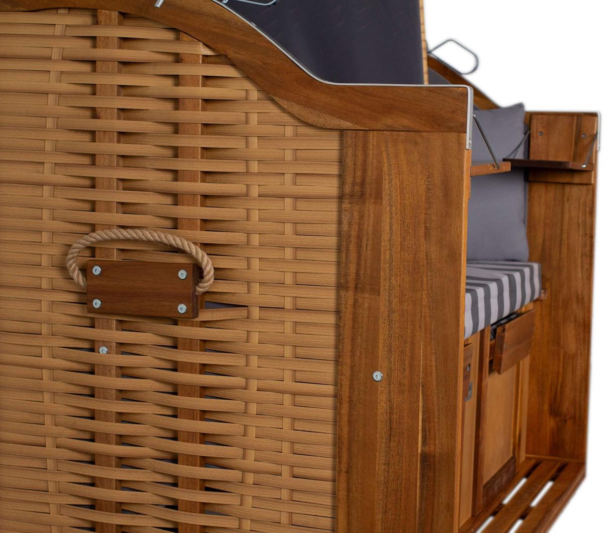 Strandkorb Trend Akazie/Grau - Naturfarben, LIFESTYLE, Holz/Textil (120/165/80cm)