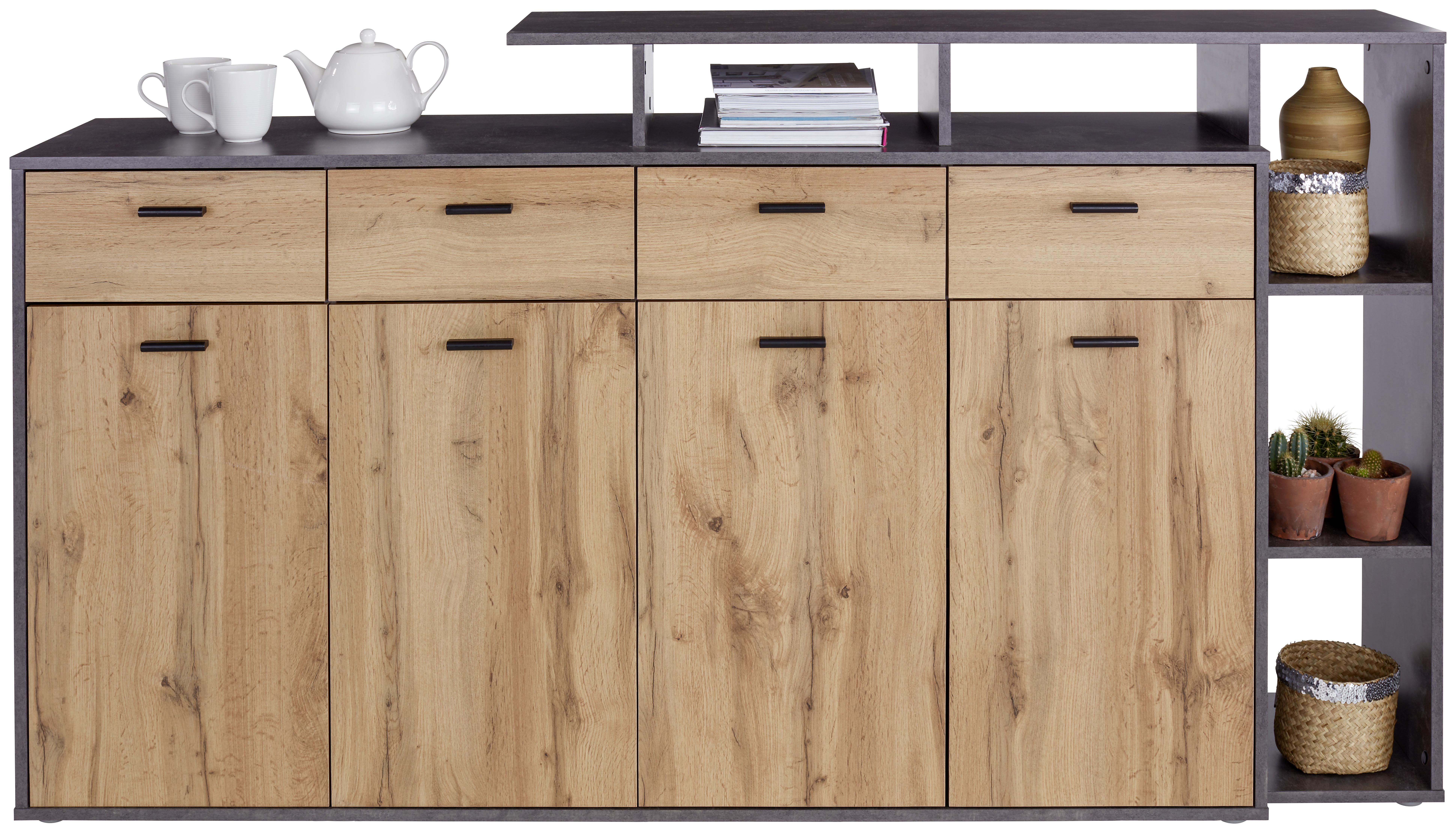 Komoda Tom 4 - siva/boja hrasta, Moderno, drvo/plastika (190/105/40cm) - Mömax