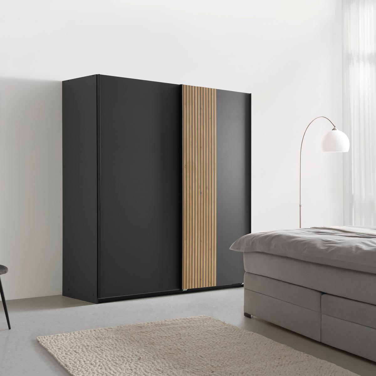 Schwebetürenschrank Sila in Graphitfarben/Eiche Artisan - Graphitfarben/Schwarz, Konventionell, Holzwerkstoff/Metall (180/198/65cm) - Mömax