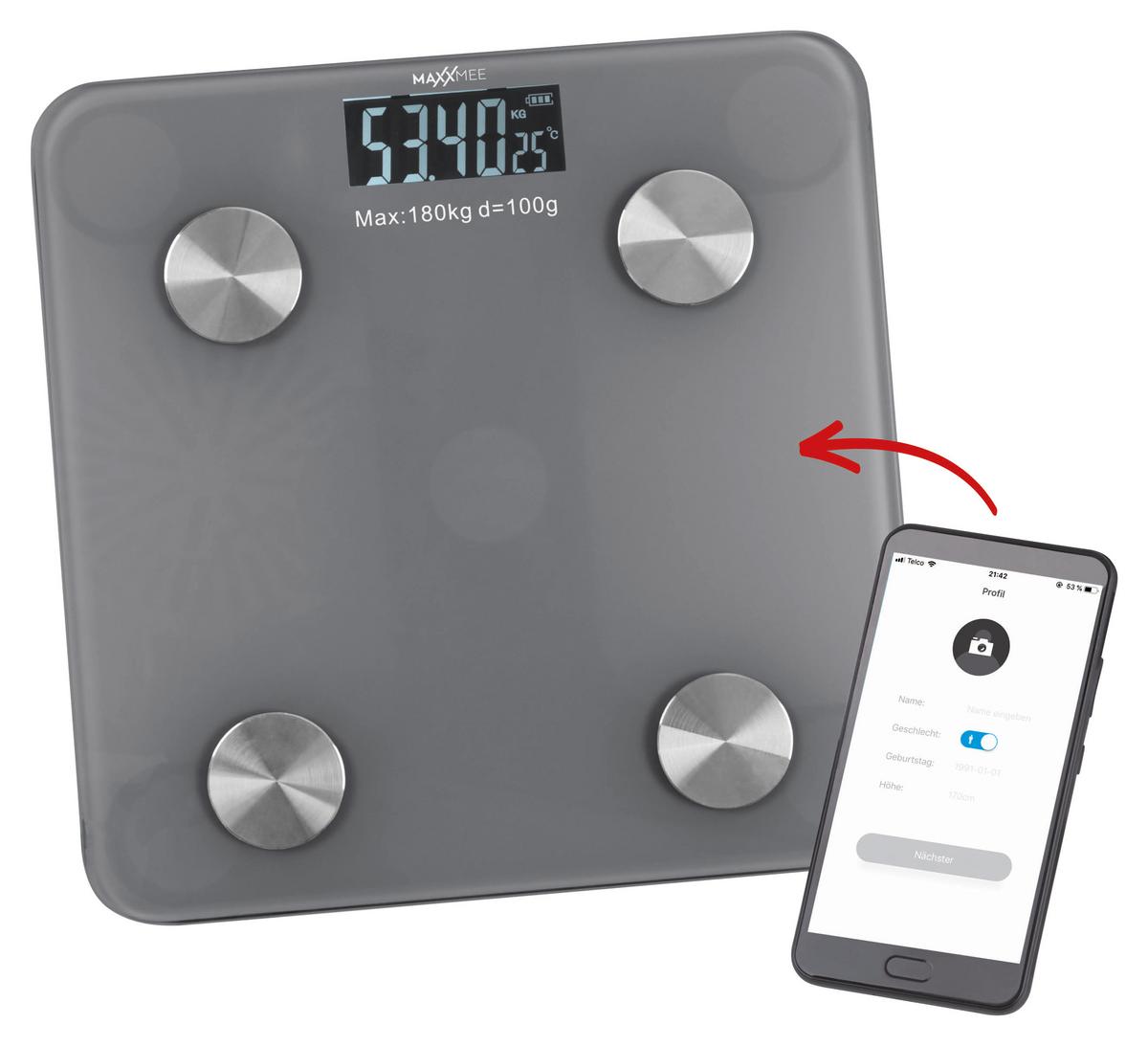 Personenwaage Maxxmee in Grau - Grau, Design, Glas/Kunststoff (28/2,5/28cm)