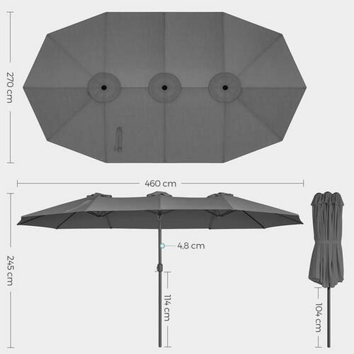 Sonnenschirm Doppelseitig Schwarz/Grau ca. 460x270cm - Schwarz/Grau, Basics, Textil/Metall (460/270cm) - Modante