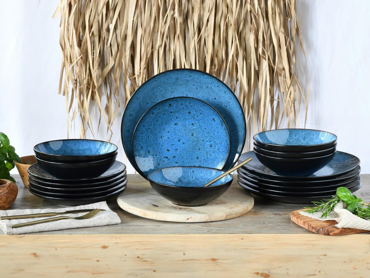 Jedilni Servis Capri, 18-Delni - modra/črna, Basics, keramika - Creatable