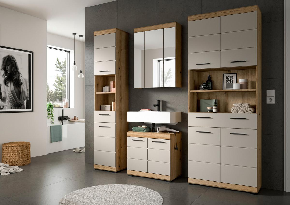 Badezimmer Scout 2-tlg. ca. 60 cm Kaschmir - Kaschmir/Schwarz, MODERN, Glas/Holzwerkstoff (60cm) - MID.YOU
