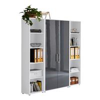 Aktenschrank Office Edition Sw Set 3 hoch Weiß/Anthrazit - Anthrazit Hochglanz/Weiß, MODERN, Holzwerkstoff (173/186/33cm) - MID.YOU