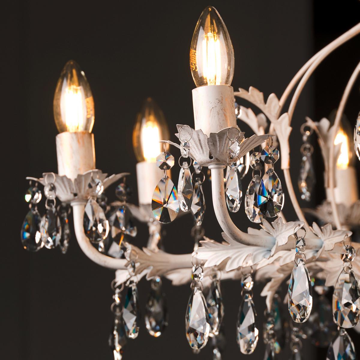 Kristall-Hängeleuchte Teresa Weiß max. 6 Watt - Weiß, KONVENTIONELL, Glas/Metall (70/105cm)