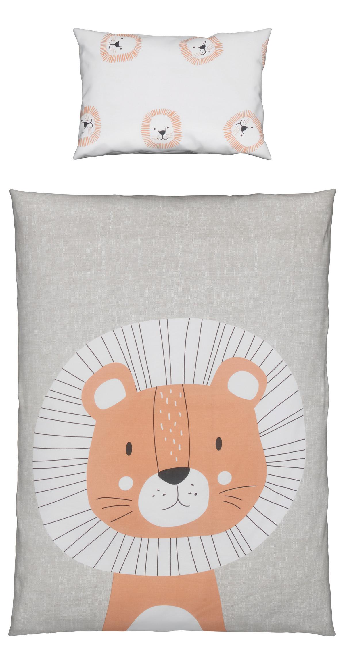 POŚCIEL NIEMOWLĘCA BEDRUCKT, LÖWE, - szary, Basics, tkanina (100/135cm) - Patinio
