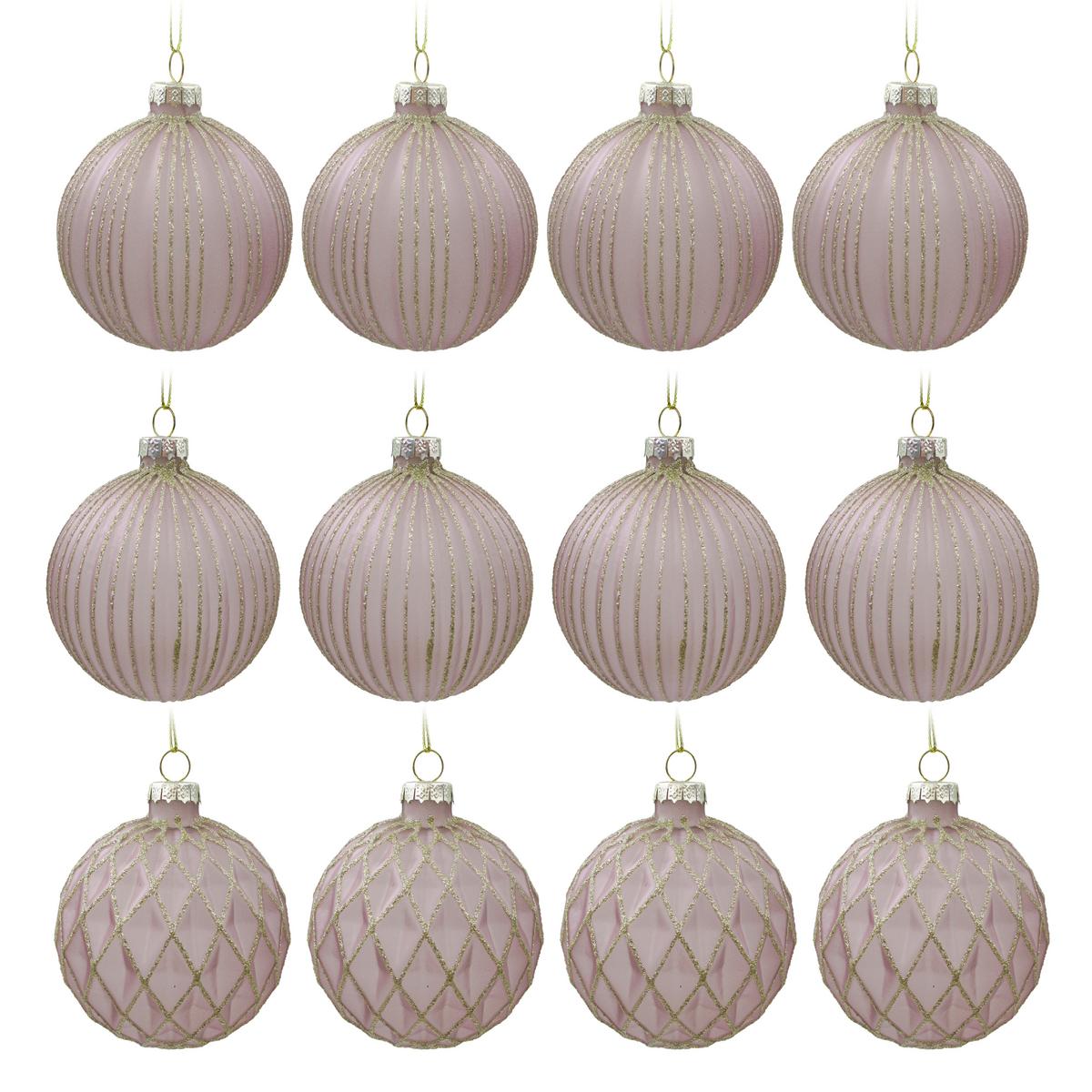Christbaumkugel-Set Altrosa, 12-teilig - Altrosa, Glas/Textil (8cm) - Modern Living