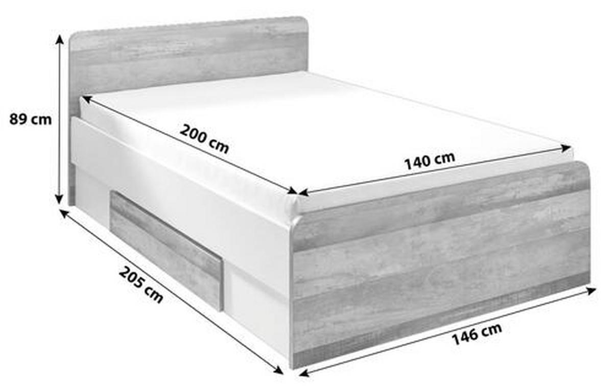 Stauraumbett in Braun/Grau/ Weiss 'Moon' - Weiss/Schwarz, Modern, Holzwerkstoff/Kunststoff (140/200cm) - MID.YOU