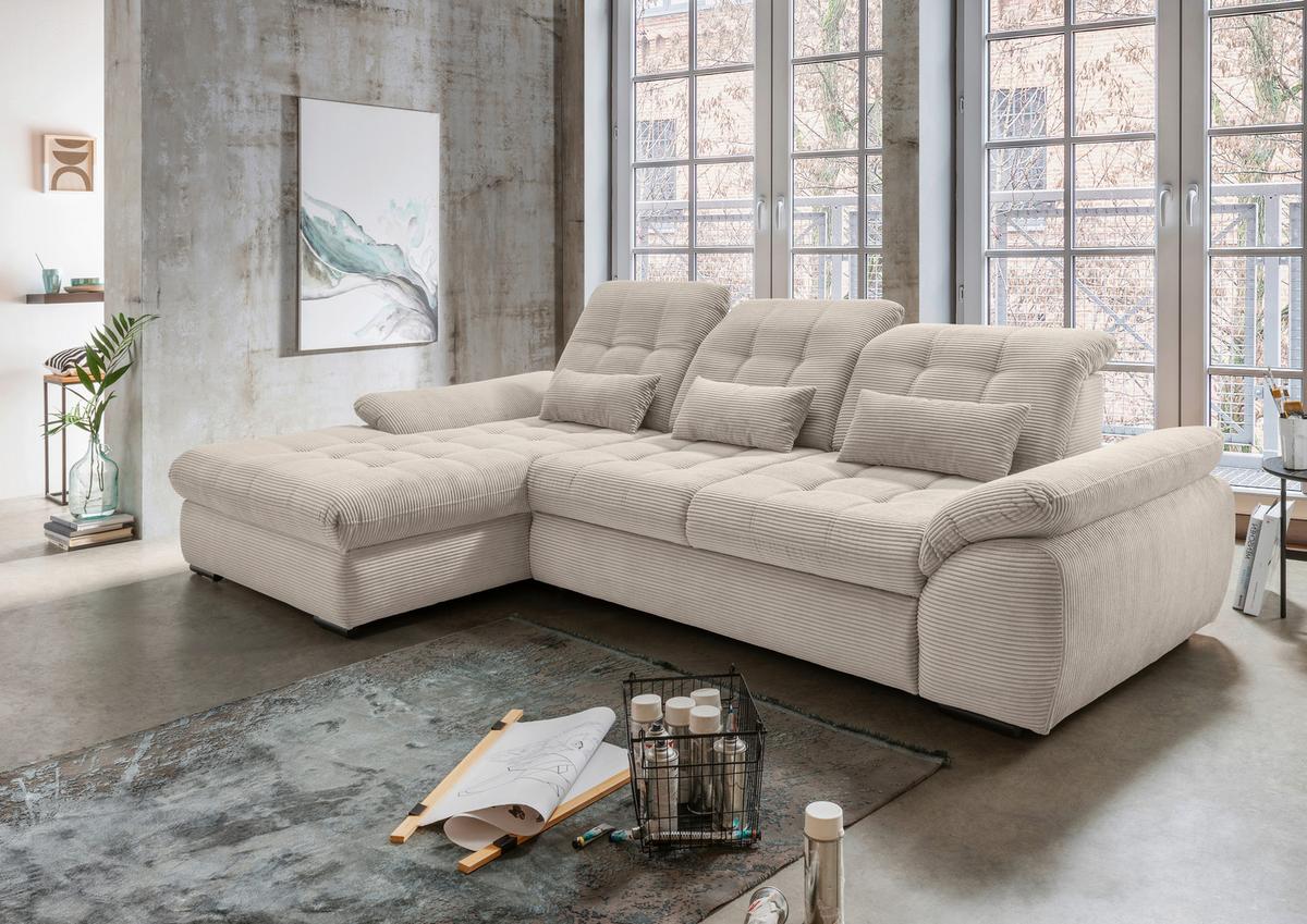 Ecksofa mit Bettkasten Rigatti ca. 184x314 cm Beige - Beige/Schwarz, MODERN, Textil/Metall (184/314cm) - Livetastic