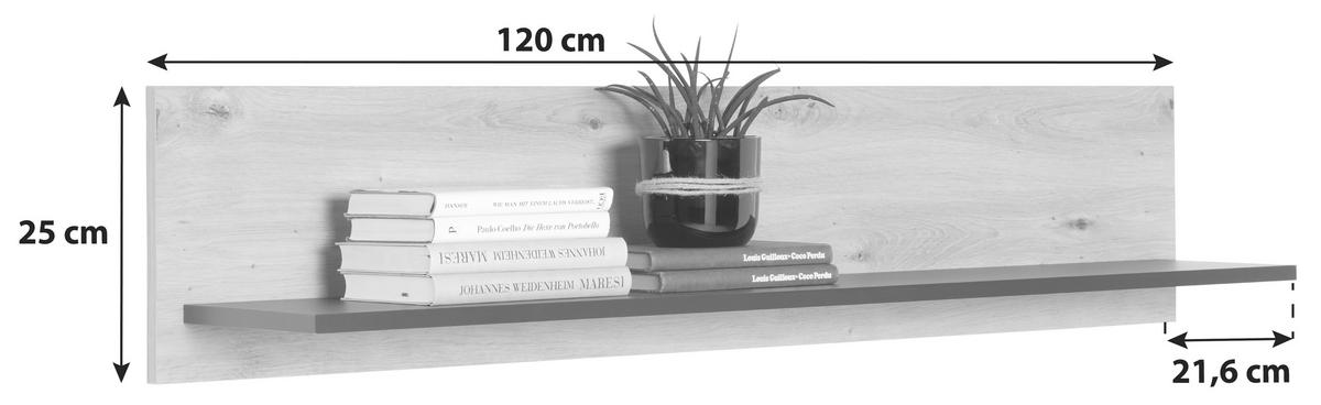 Stenska Polica Nature, Barva Hrasta, Črna - barve hrasta, Konvencionalno, leseni material (120/25/21,6cm)