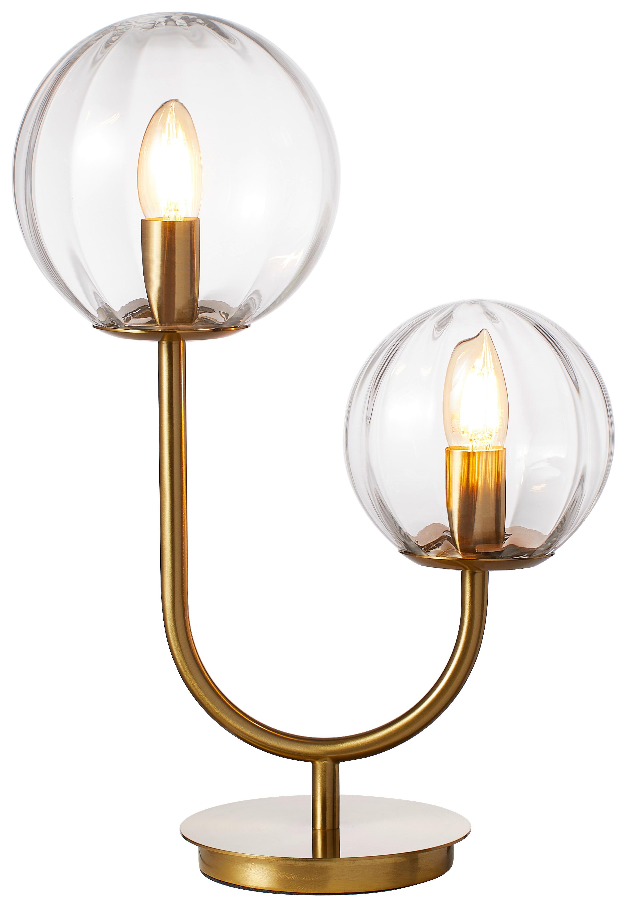 LAMPA STOŁOWA DOUBLE BUBBLE - przejrzysty/złoty, Trend, metal/szkło (33/18/43cm) - Light & Living