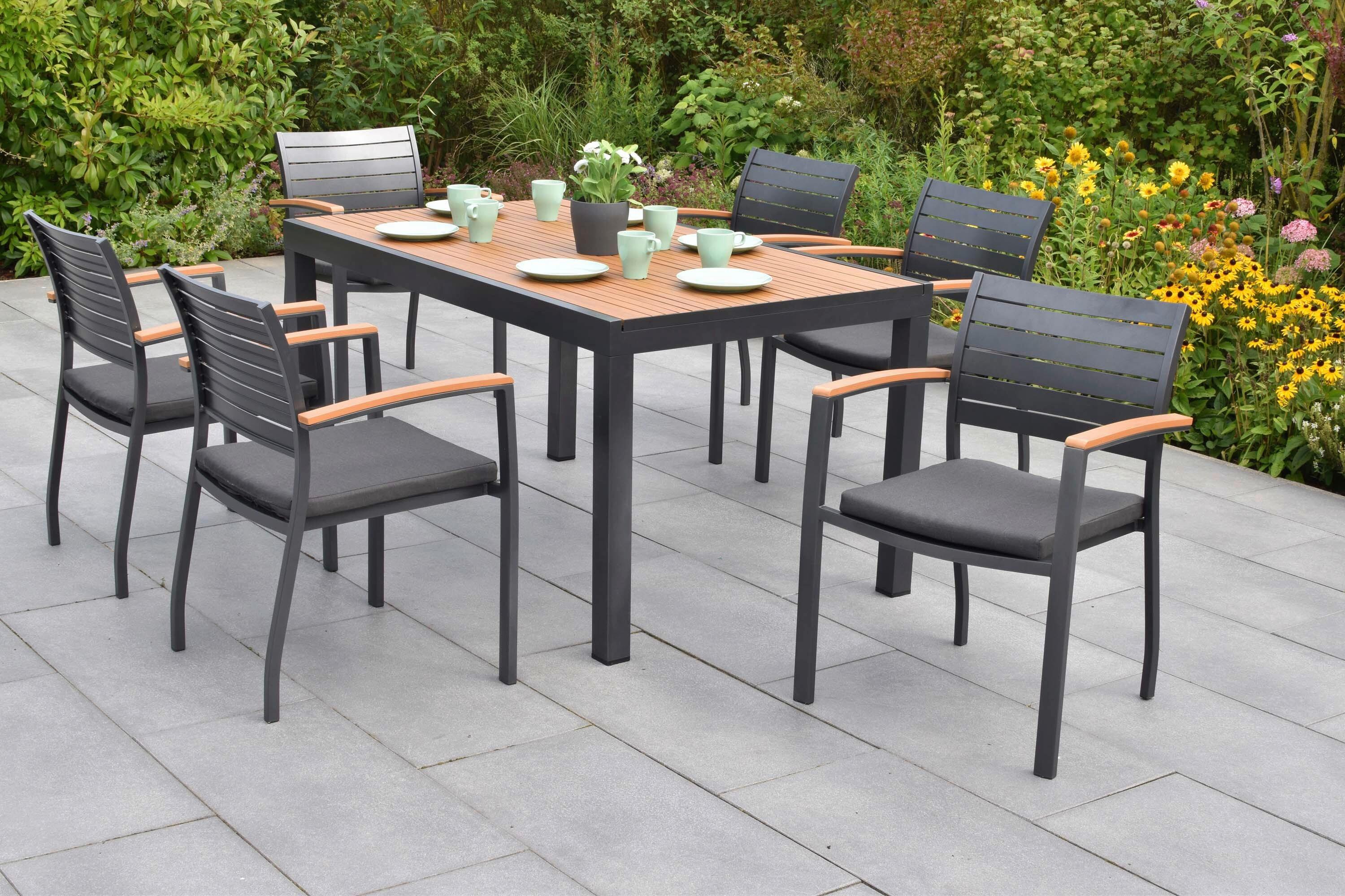 Gartentischgruppe Astros 13-tlg. Graphitfarben - Graphitfarben/Naturfarben, KONVENTIONELL, Kunststoff/Textil - Gardenson