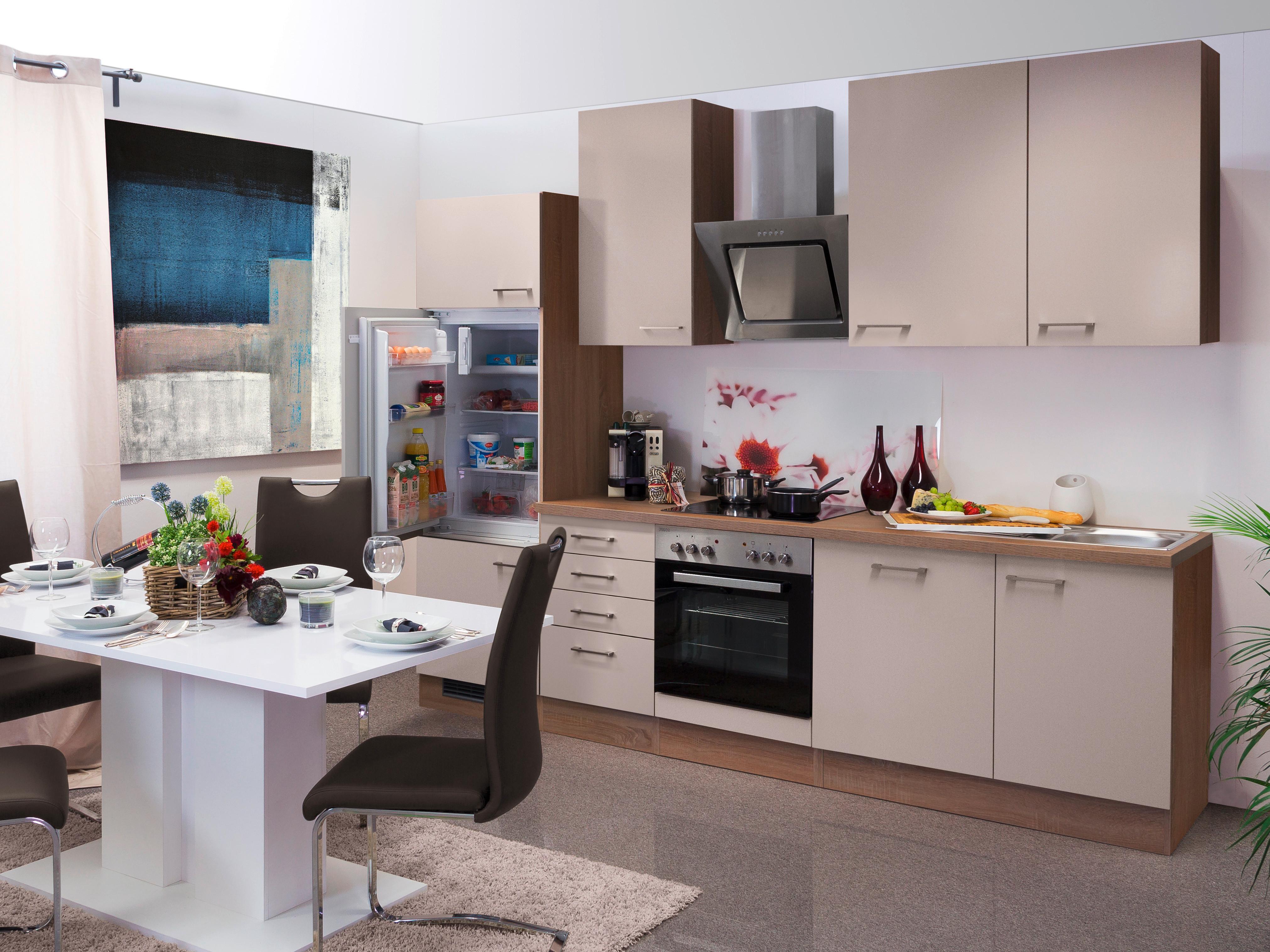 Küchenblock in Kaschmir/ Sonoma Eiche 'Nepal' - Kaschmir/Edelstahlfarben, MODERN, Holzwerkstoff/Metall (280cm) - FlexWell