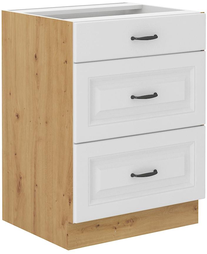 Baza 3 Ladice 60 Premium Box Stilo - bijela/hrast Artisan, Moderno, drvni materijal/metal (60/82/52cm)