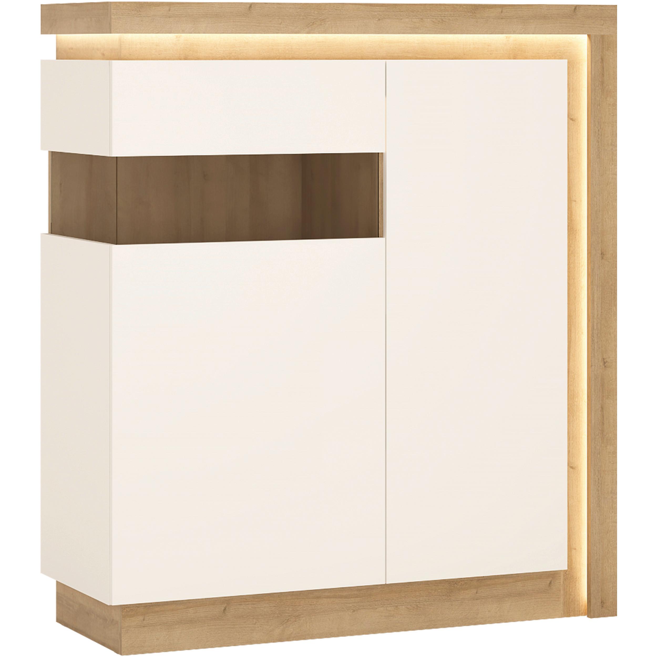 Komoda Lyon Hell - boje hrasta/bijela visoki sjaj, Trend, staklo/drvni materijal (107,5/123,6/42cm) - Modern Living