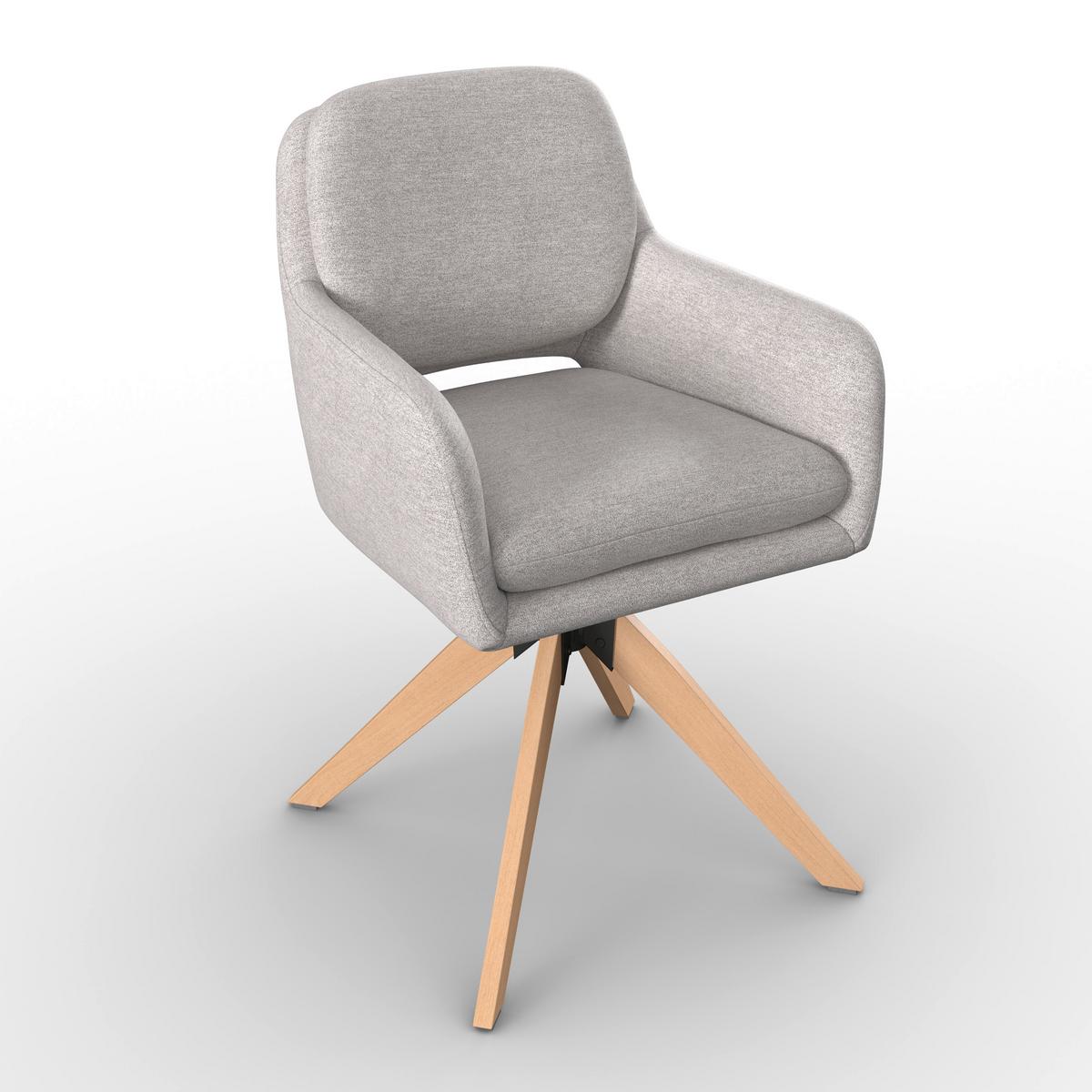 Armlehnstuhl Adrien Greige Webstoff Drehbar Gepolstert - Greige/Naturfarben, MODERN, Holz/Textil (64/59/92cm) - Bessagi Home