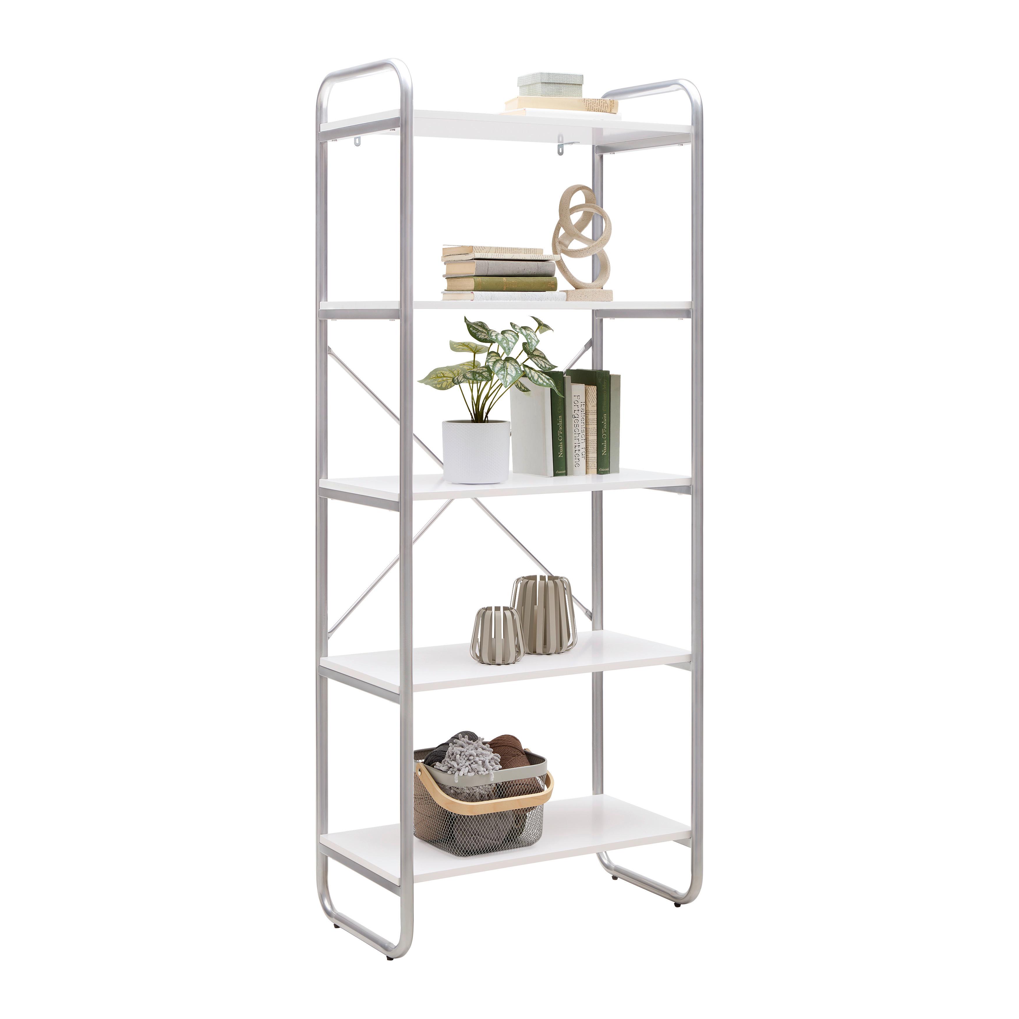 HYLLA ELVA -EXKLUSIV- - vit/silver, Modern, metall/trämaterial (70/173/40cm) - Mömax