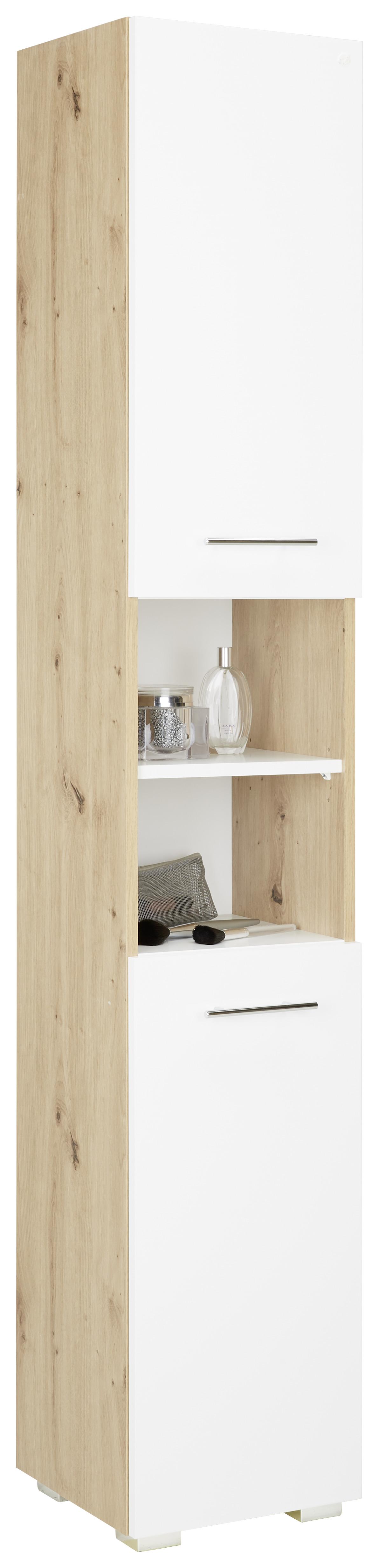 Hochschrank in Weiss - Weiss/Eichefarben, Modern, Holzwerkstoff/Kunststoff (33/186/31cm) - Mömax