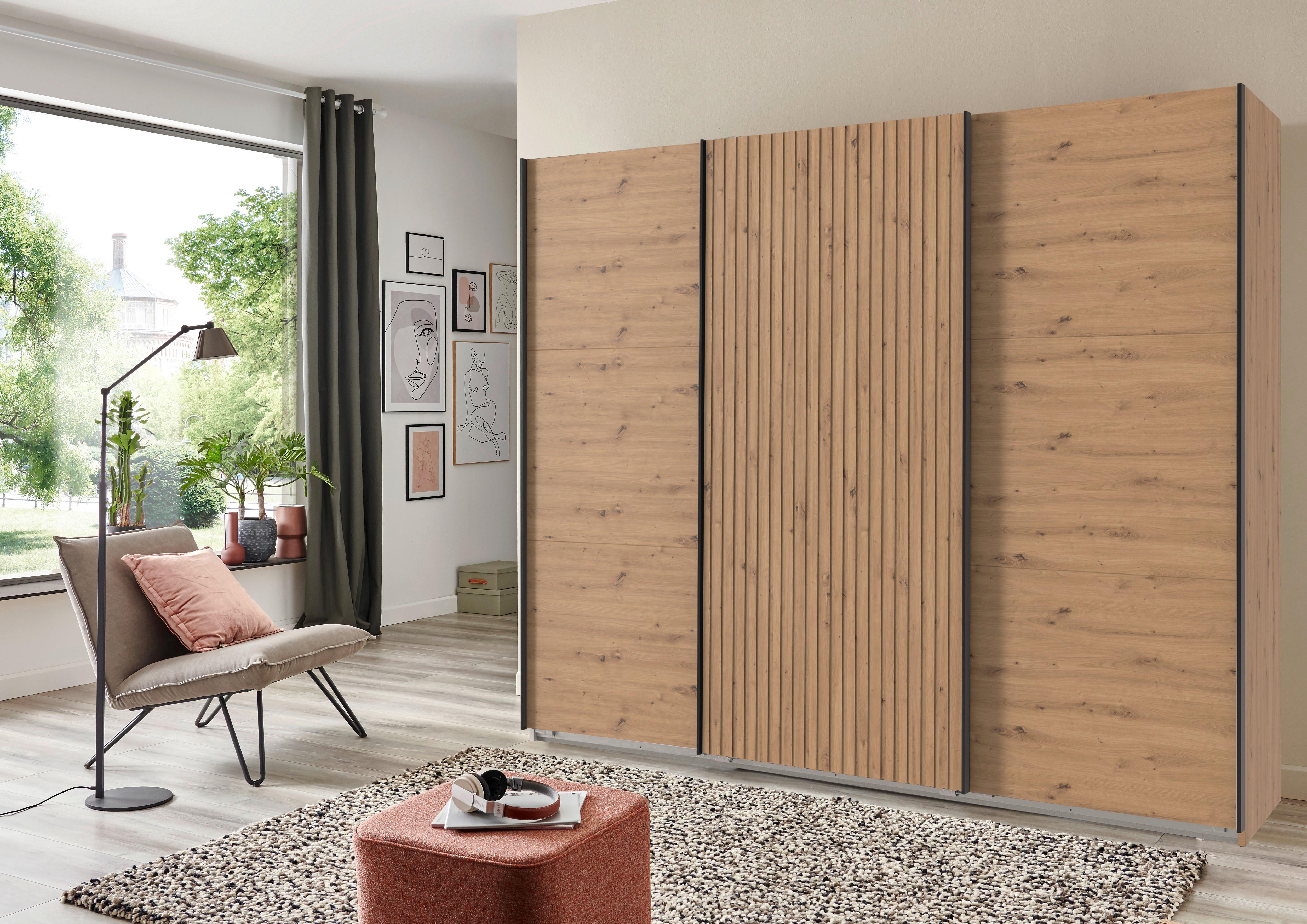 Ormar S Kliznim Vratima Andorra - hrast Artisan/crna, Moderno, drvni materijal/metal (300/216/65cm) - Modern Living