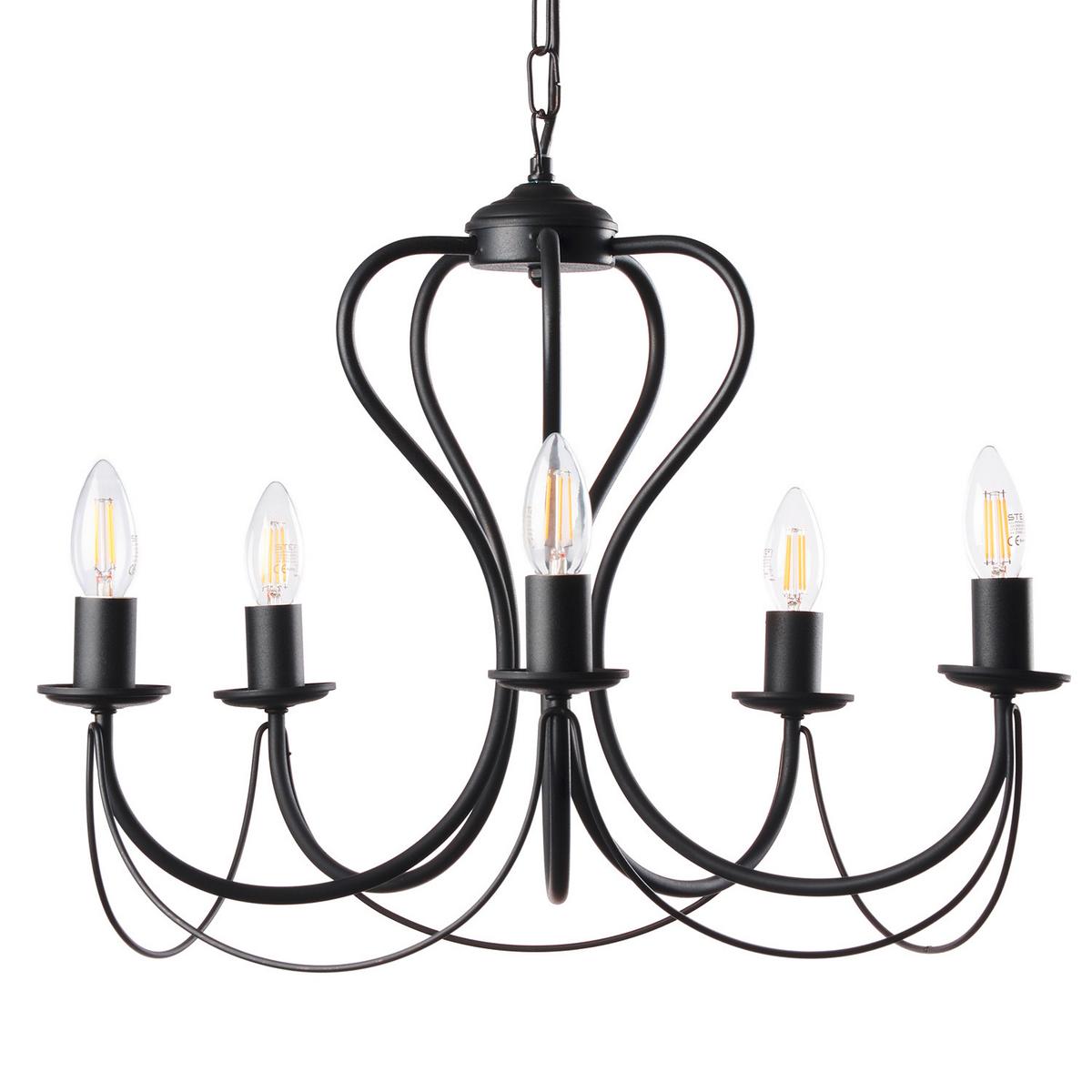 Kronleuchter Candela nero Schwarz max. 6 Watt - Schwarz, Basics, Metall (55/105cm)