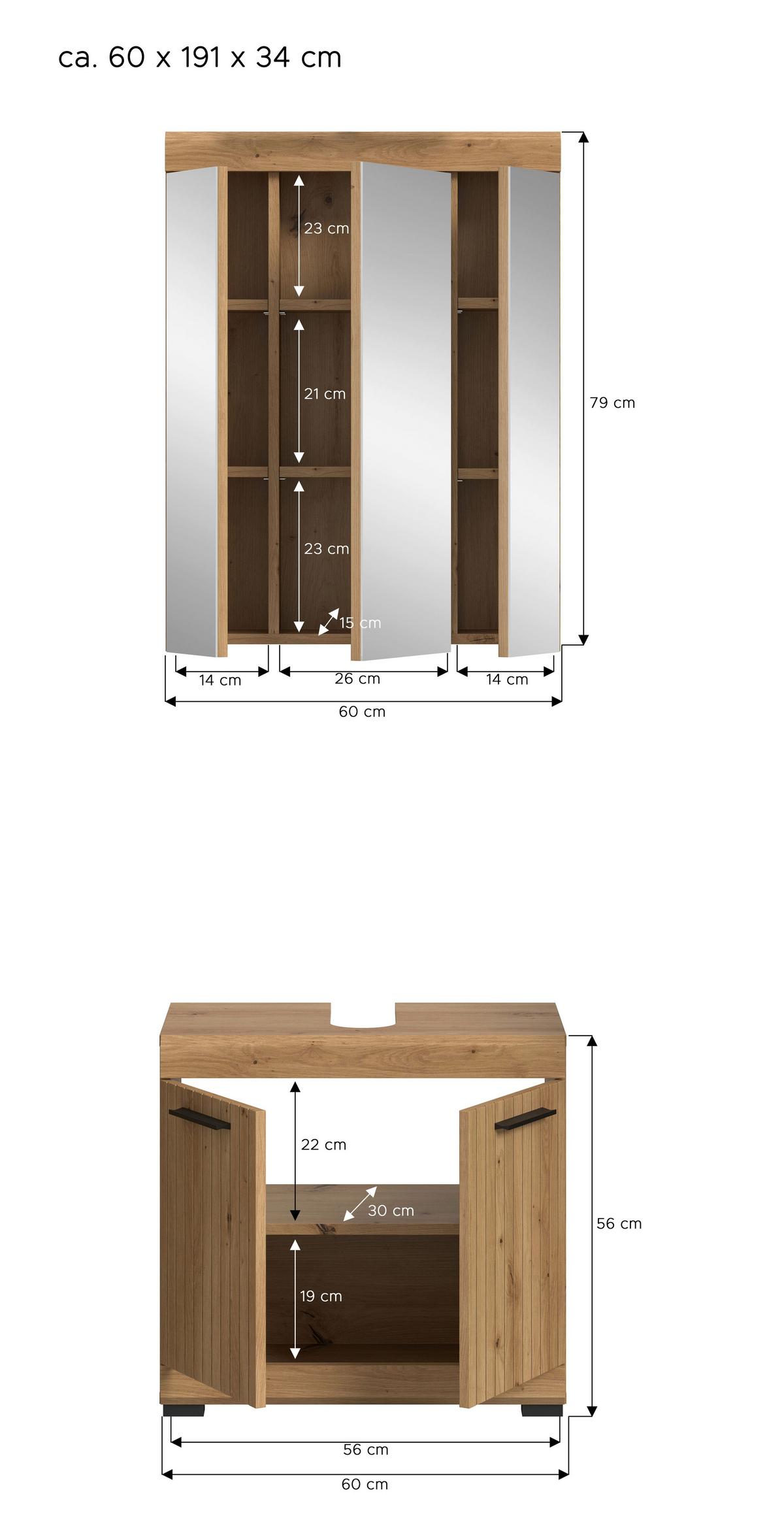 Badezimmer Scout Eiche Artisan 2-teilig - Schwarz/Eiche Artisan, Trend, Glas/Holzwerkstoff (60cm) - MID.YOU