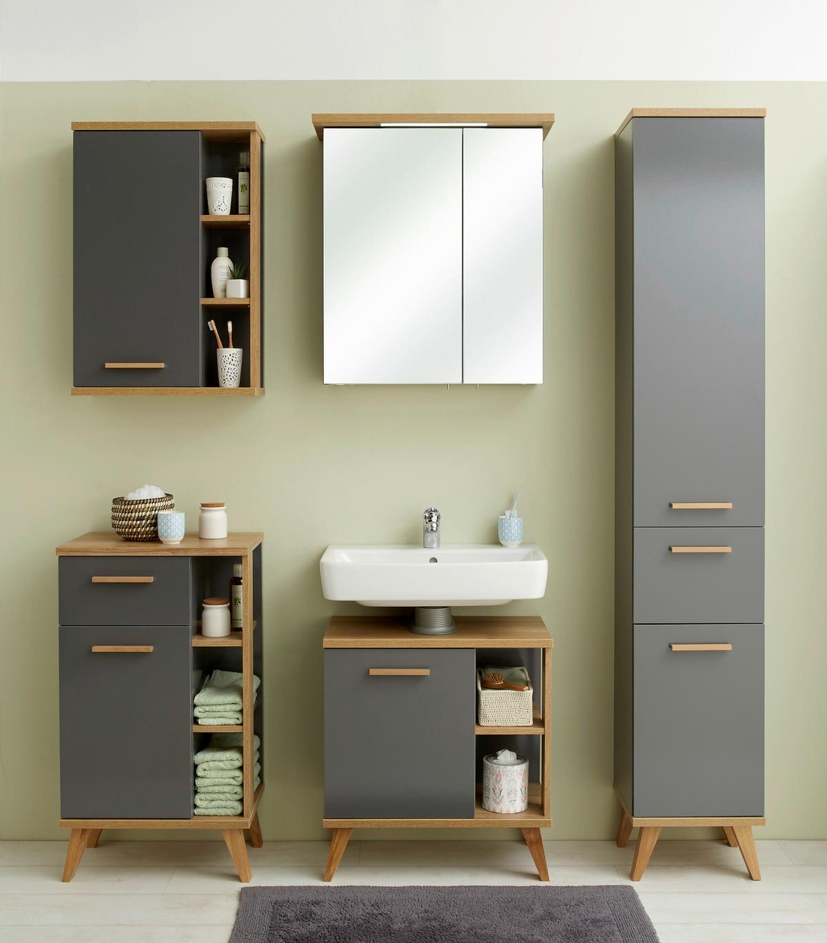 SZAFKA POD UMYWALKĘ QS 924 - kolor dębowy/szary, Konventionell, materiał drewnopochodny (60,5/65,0/33,0cm) - Xora