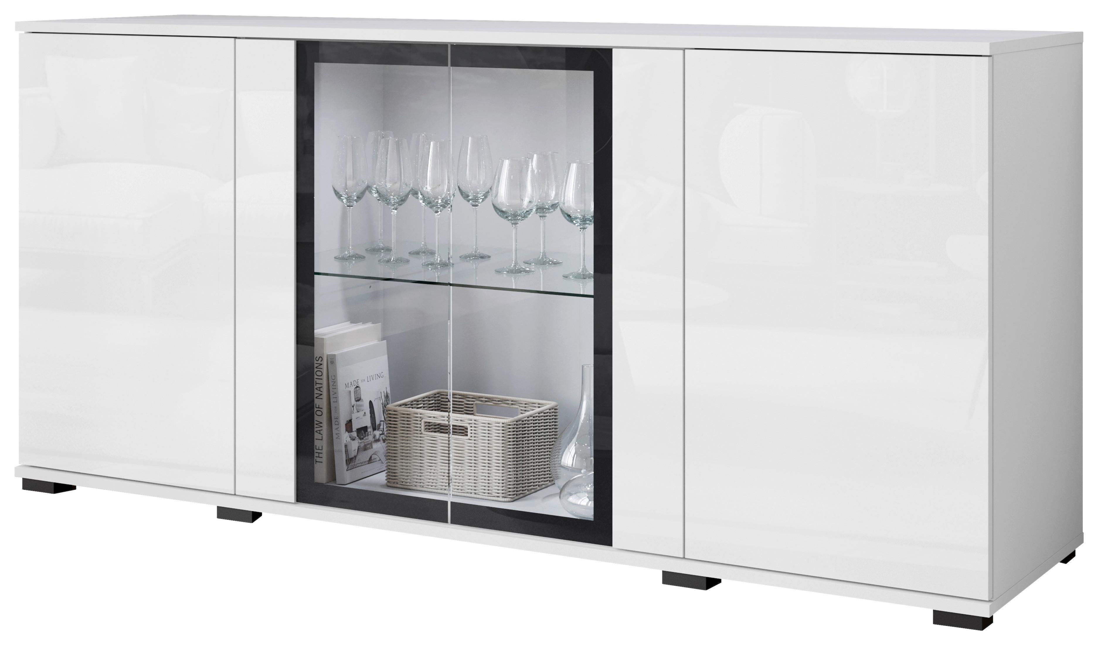 Komoda Caro, Bela, Visoki Sijaj - črna/bela, Design, umetna masa/steklo (150/69,7/39,5cm) - Livetastic