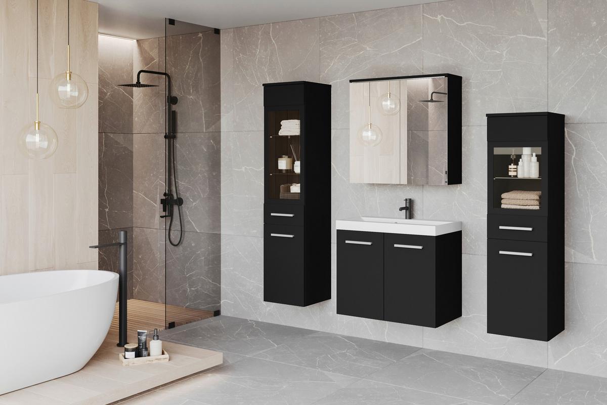 Badmöbel-Set 5-tlg. Madrit mit LED ca. 120 cm Schwarz - Silberfarben/Schwarz, LIFESTYLE, Glas/Keramik (120cm) - P & B