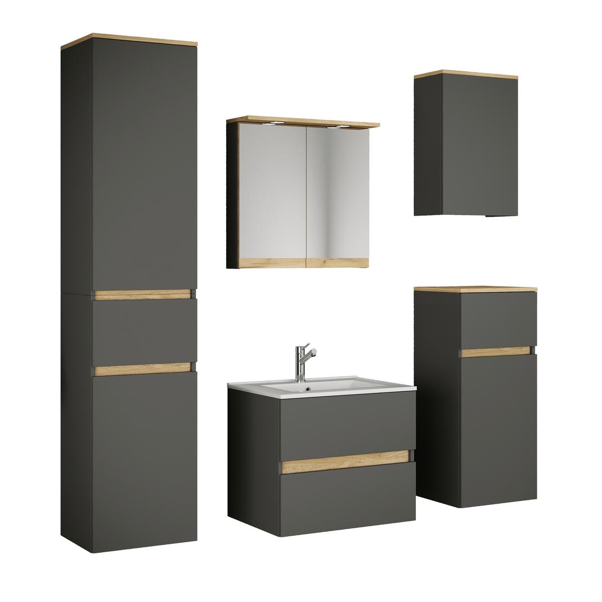Badezimmer Cosila - Honigeiche/Weiss, Trend, Keramik/Holzwerkstoff (141cm) - MID.YOU