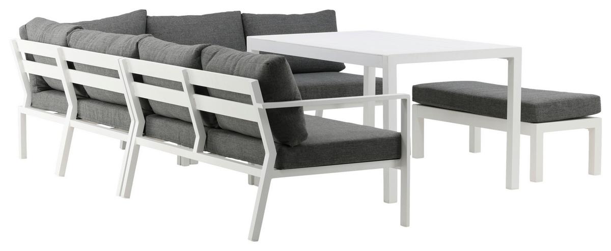 DINING-LOUNGESET RAMOS - Weiß/Grau, KONVENTIONELL, Textil/Metall - Gardenson