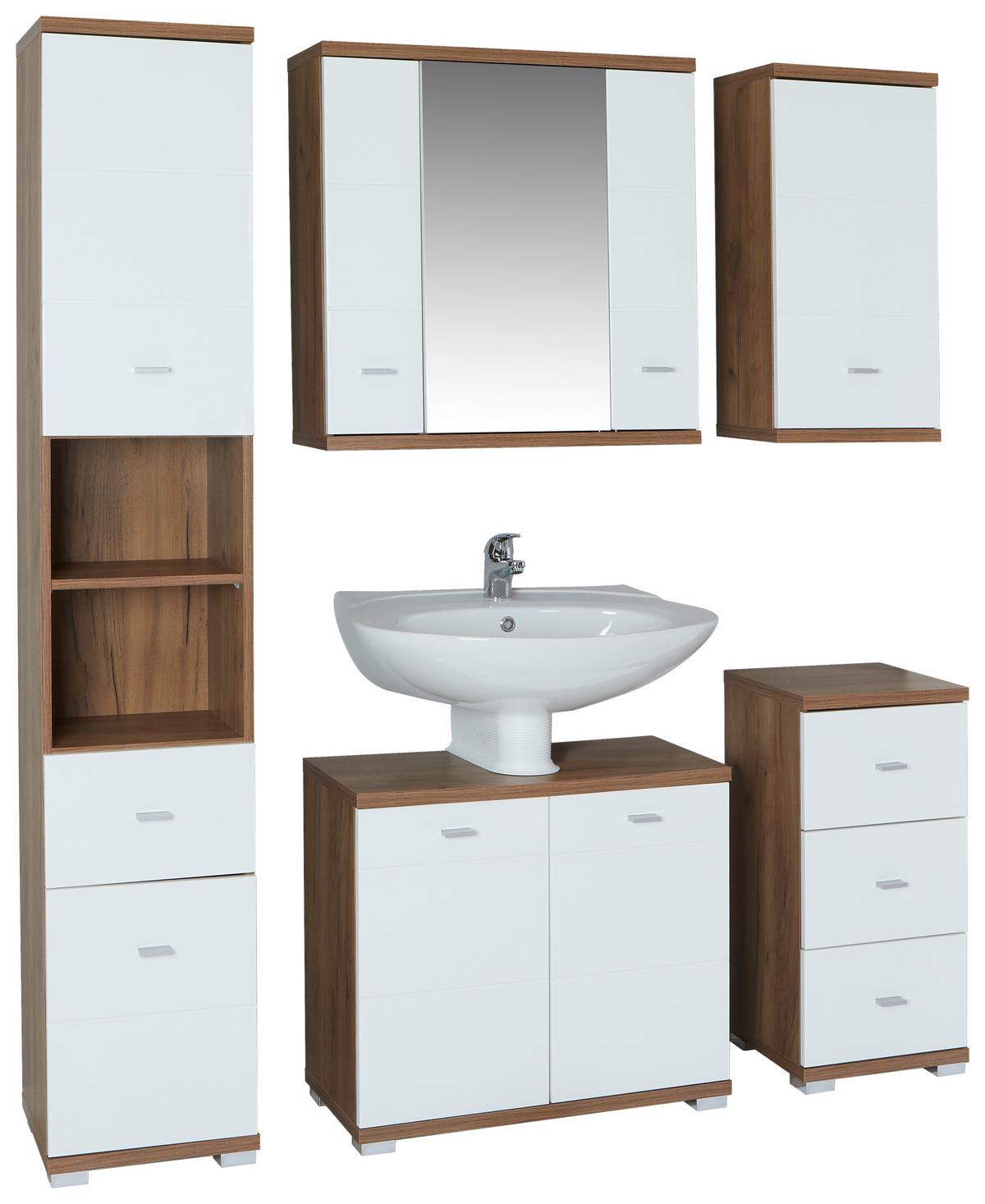 Mobilier de baie Bari - alb/culoare lemn stejar, Konventionell, material pe bază de lemn (140,5/190/32cm)