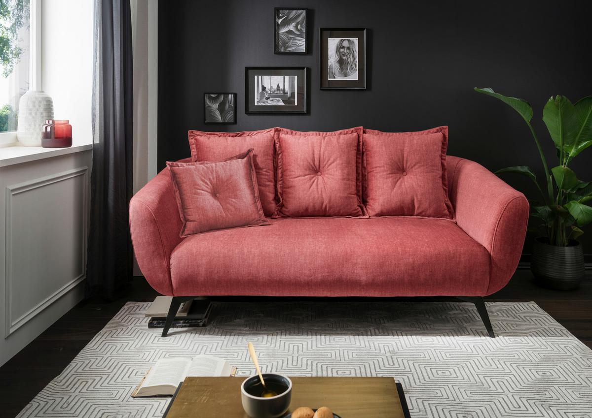 2,5-Sitzer-Sofa Baggio Koralle Velours - Koralle/Schwarz, MODERN, Holz/Textil (196/94/103cm) - Livetastic