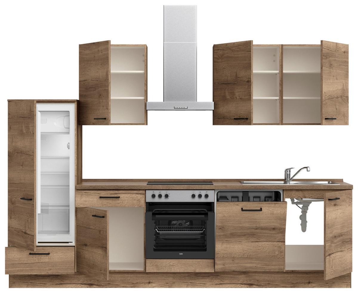 Küchenblock Structura Low m. Geräten Eiche dunkel - Eiche dunkel/Eichefarben, MODERN, Holzwerkstoff/Metall (300cm) - Nobilia