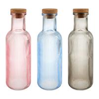 Universalflasche Mary diverse Farben - Blau/Pink, KONVENTIONELL, Glas/Holz (9/27,5cm) - Mömax