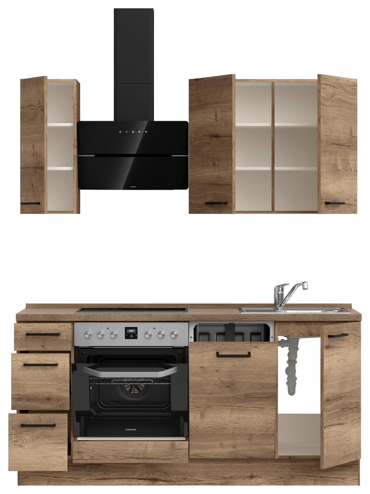 Küchenblock Structura High m. Geräten Eiche dunkel - Eiche dunkel/Schwarz, MODERN, Holzwerkstoff/Metall (180cm) - Nobilia